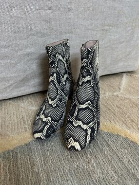 Loeffler Randall Snake Print Ankle Boots in Black and Cream 6.5